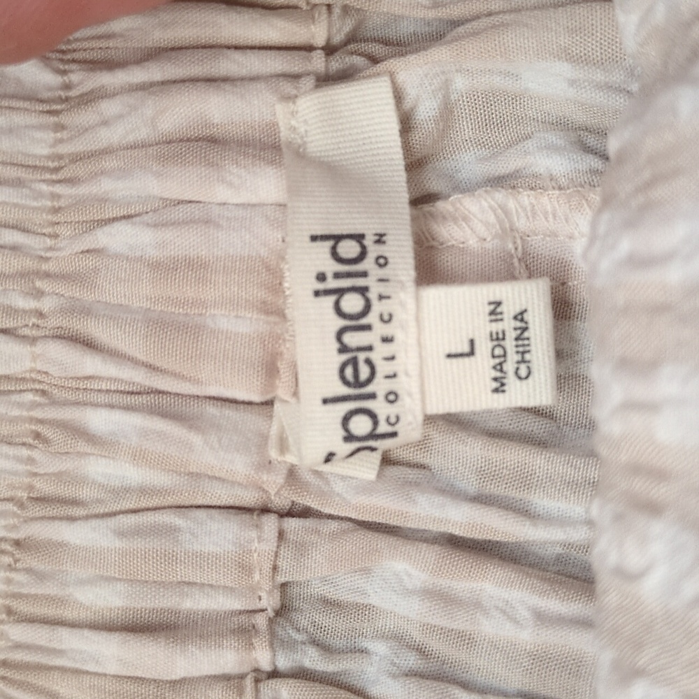 Splendid Gabrielle Crinkle Gingham Front Tie Pull On Shorts In Oat/White Size L - Picture 6 of 9